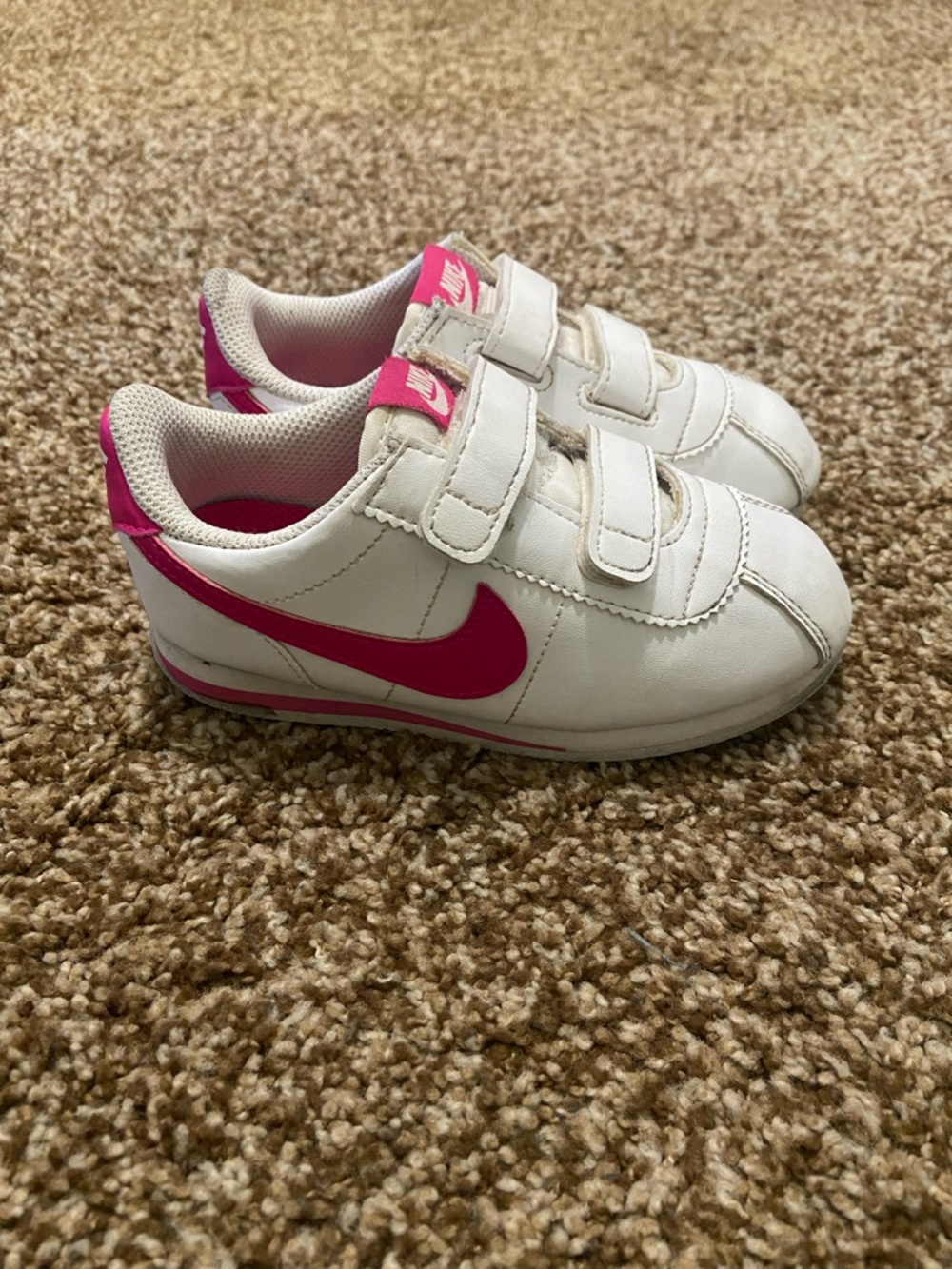Nike Kids White Sneakers with Pink Swoosh and Trim